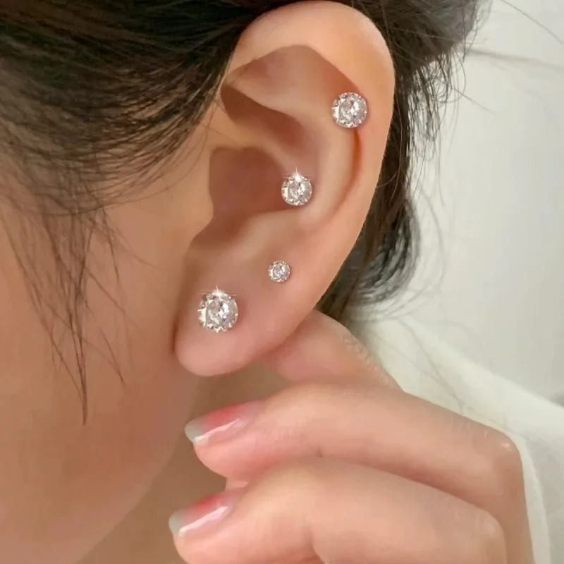 5/1pcs Magnetic No Piercing Required Earrings Adjustable Size Clip on Earrings 6-Prong Royal Crystal Design Perfect for Ear Bone 4