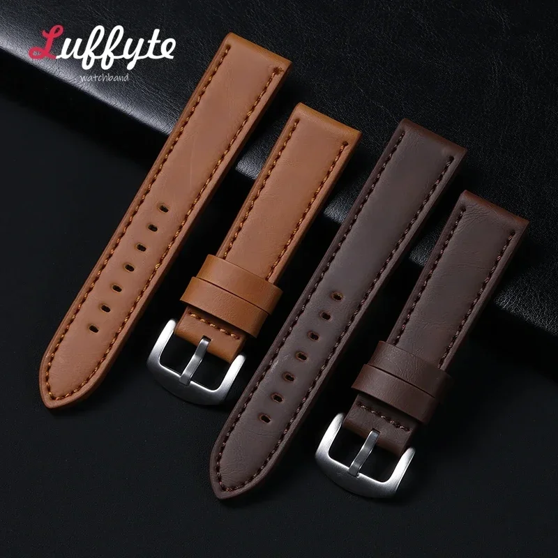 Elegant Vintage Leather Watch Strap - Premium Universal Bracelet in Black, Brown, and Grey