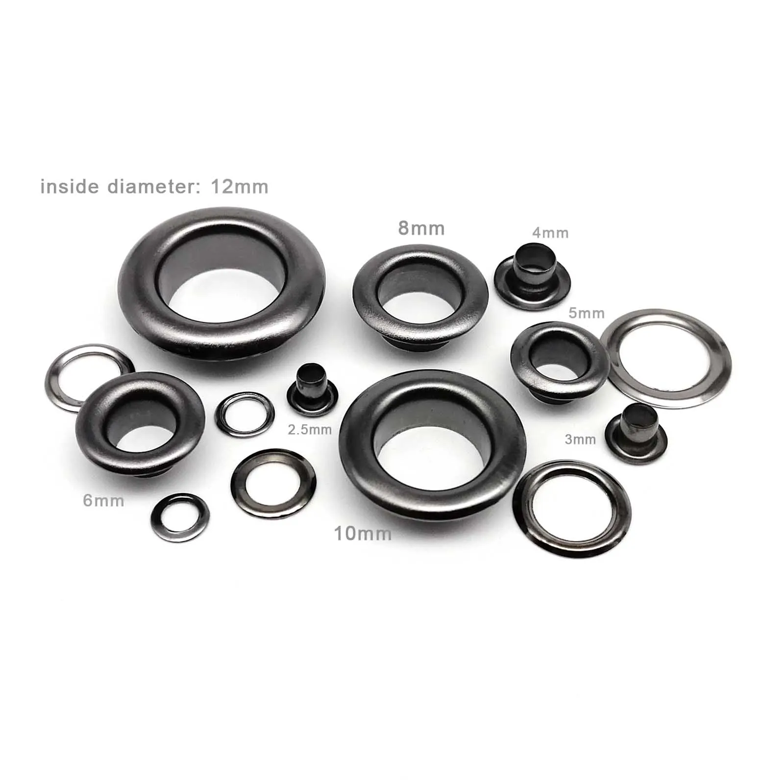 100sets 2.5mm to 12mm Gun Black Eyelet With Washer Grommet Ring Air Hole Rivet For Leather Bag Shoes Belt Cap eyelet grommet ring eyelet grommet ring kit grommet eyelet kit