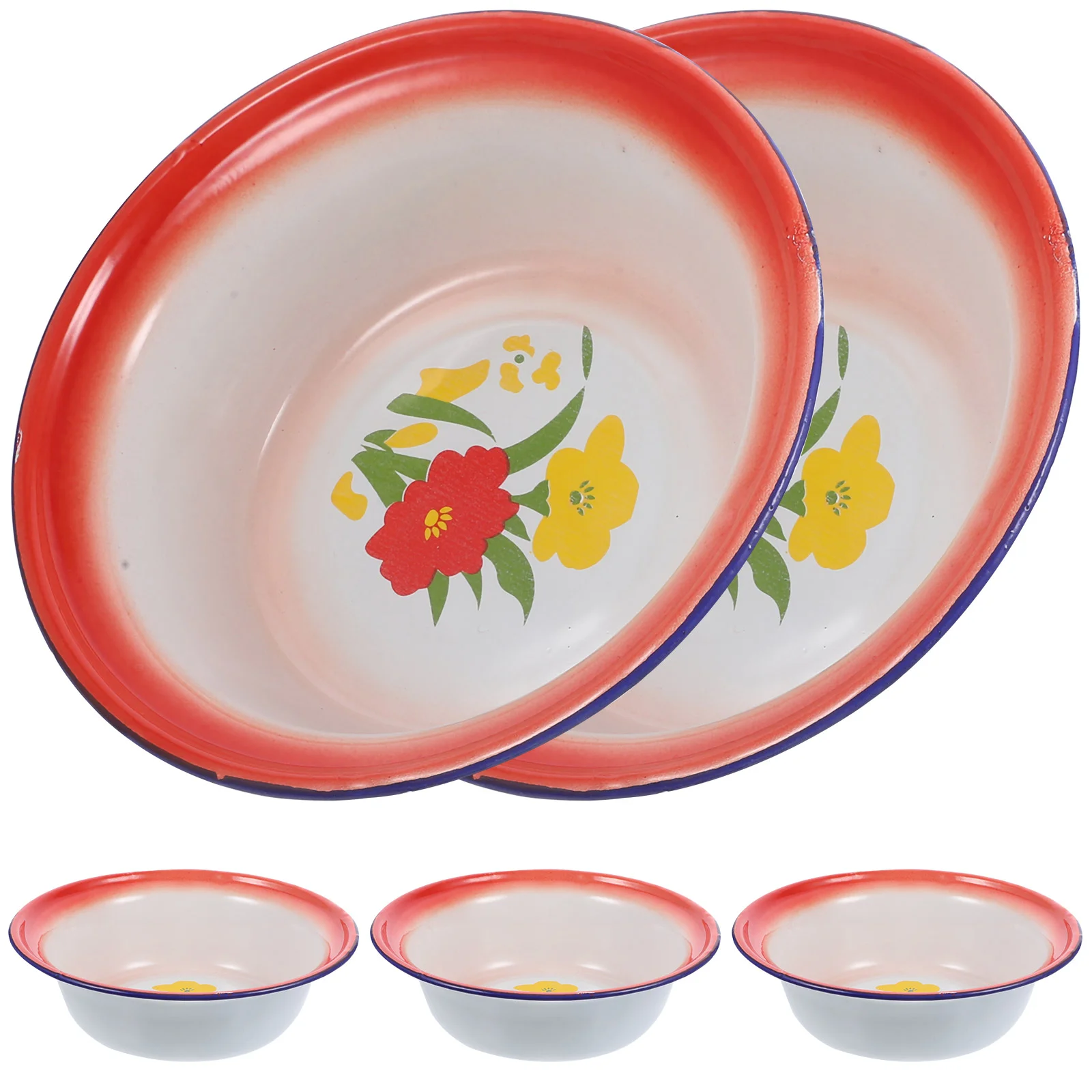 

Flower Pattern Old-style Reusable Serving Vintage Enamel Bowl Mixing Bowl Set Metal Bowl Retro Bowl Enamel Camping Dishes