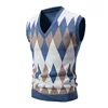 New Knitted Thread Men's Fashion Embroidery Color Matching V-neck Sleeveless Sweater Casual Lining Vest Men's Top 3