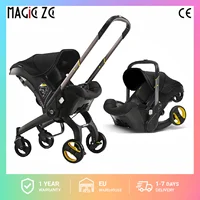 Système de poussette 4-en-1 pour bébé, poussette pliable avec nacelle et siège auto, harnais de sécurité 5 points, dossier réglable et roues amortissantes, 360° °   Roues avant pivotantes, pliage à un bouton, cadre en aluminium léger, 0-36 mois 1
