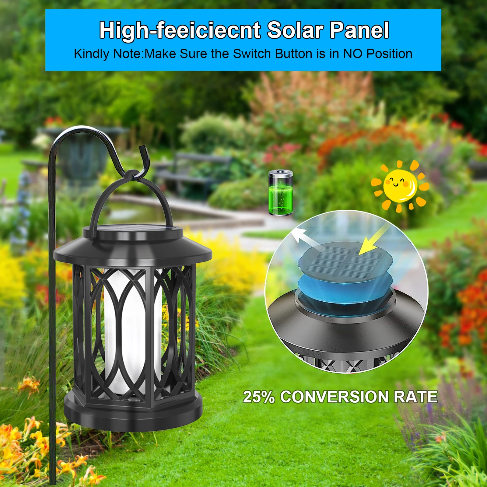 Solar Lantern Outdoor Lights Flickering Flame  Lights Hanging Solar Powered Lights For Garden Patio Deck Yard Pathway 2