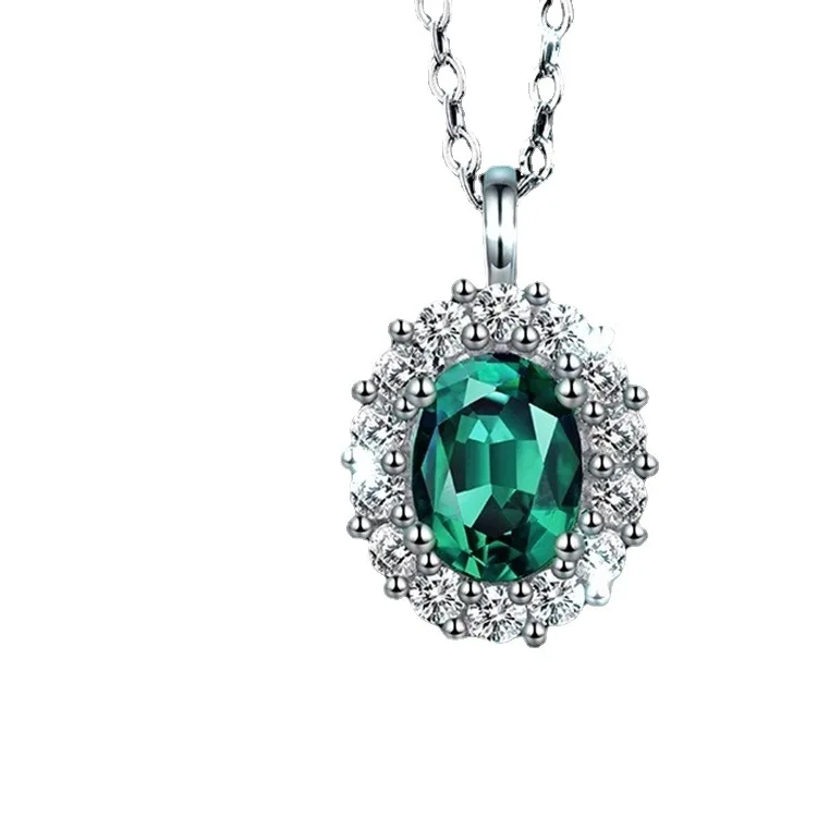 Boutique Fashion PT950 Platinum Necklace 1.5 Carat Emerald Egg Shape Platinum Jewelry Pendant Clamping Bone Necklace Women