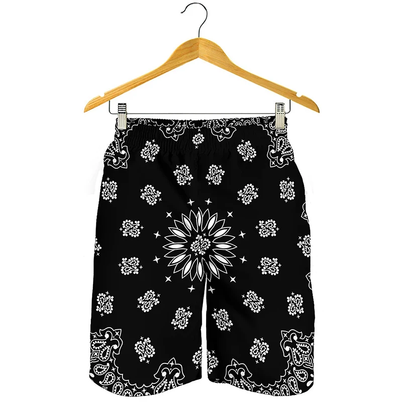 3D Print Black Paisley Bandana Pattern Shorts For Men Quick Dry Oversized Beach Shorts Homme Mens Swim Trunk Short Pants 3