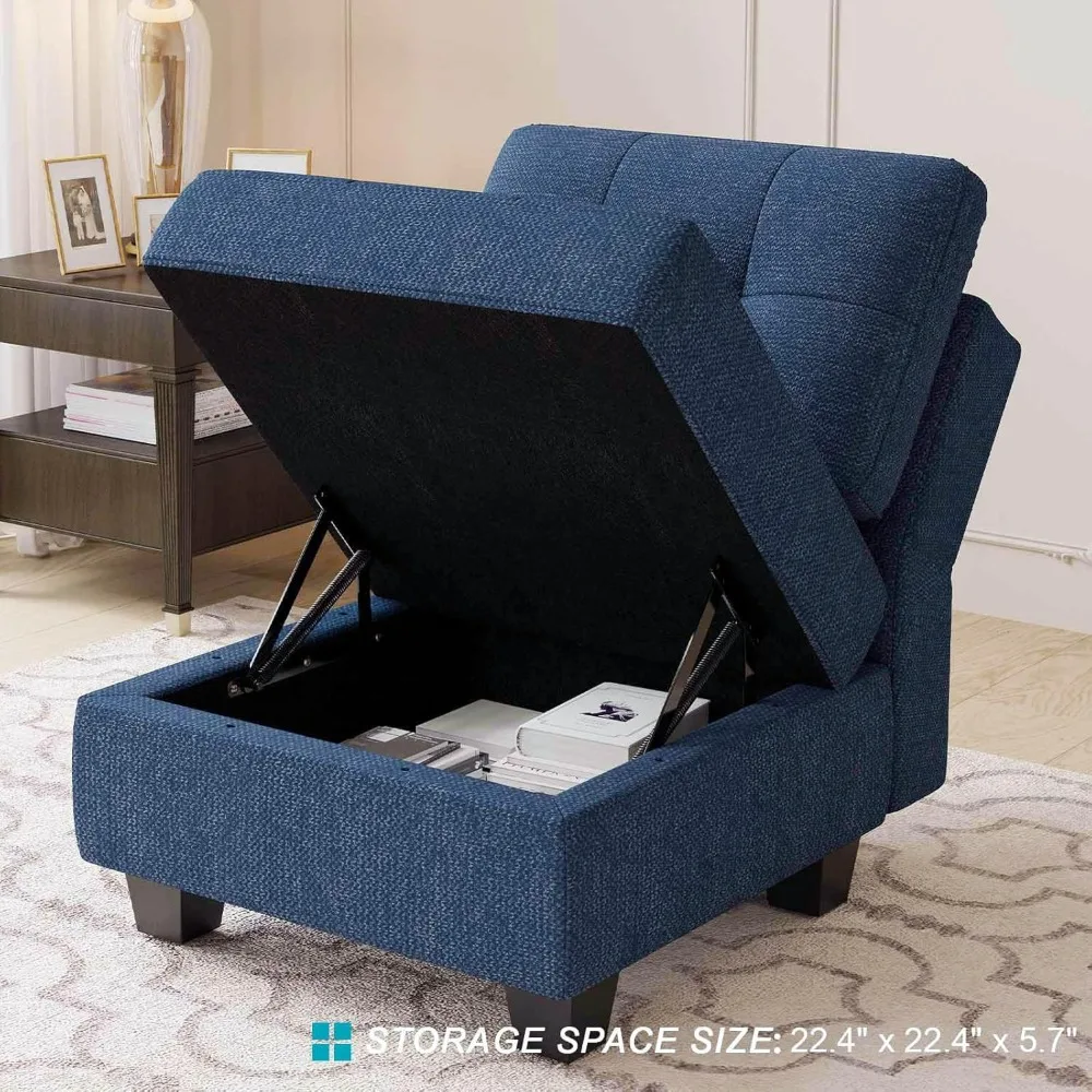 Middle Module Seat for Modular Sofa Sectional Couch with Storage Accent Armless Sofa Chair Modern Fabric Blue Children's Sofas 2