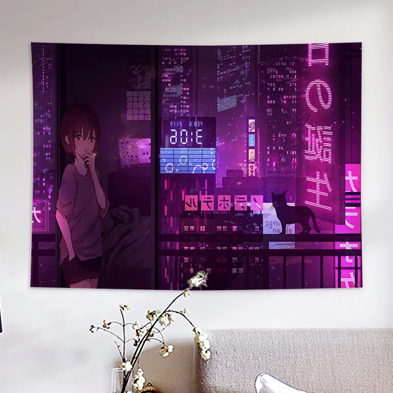 Japanese Ins Kawaii Room Decor Anime Print Tapestry Wall Hanging Aesthetic Room Decor Mural Aesthetic Wall Tapestry