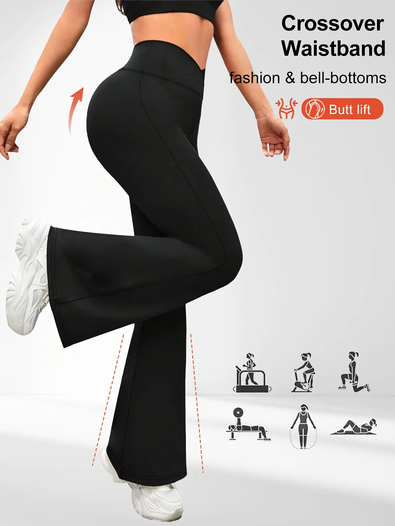1 solid color high waisted bell bottom pants, sports yoga pants, spring and summer running and fitness bell bottom pants 4