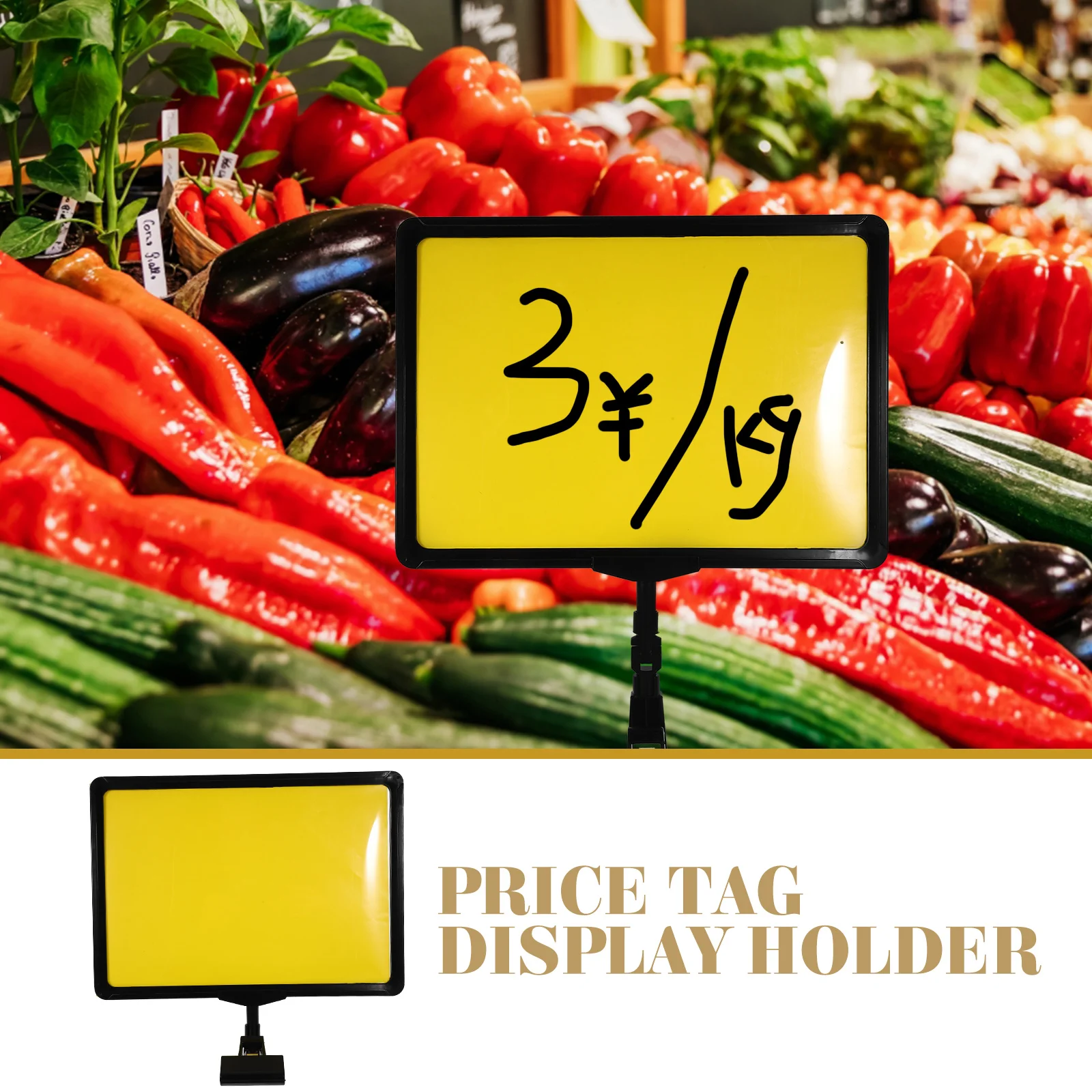 Black Frame Yellow Paper Price Tag Label Holder Advertising Rack Display Stand Card Note Holder Supermarket Vegetable 6