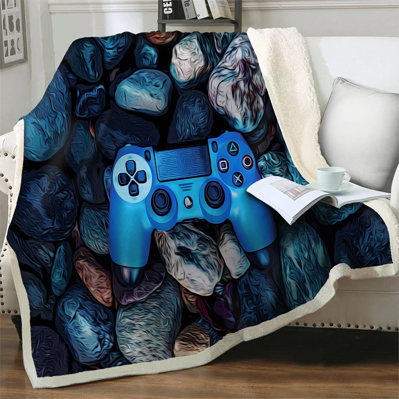 

Blue Game Controller 3D Printed Plush Throw Blanket Soft Warm Thick Blankets for Beds Sofa Office Beddings Home Quilts Nap Cover