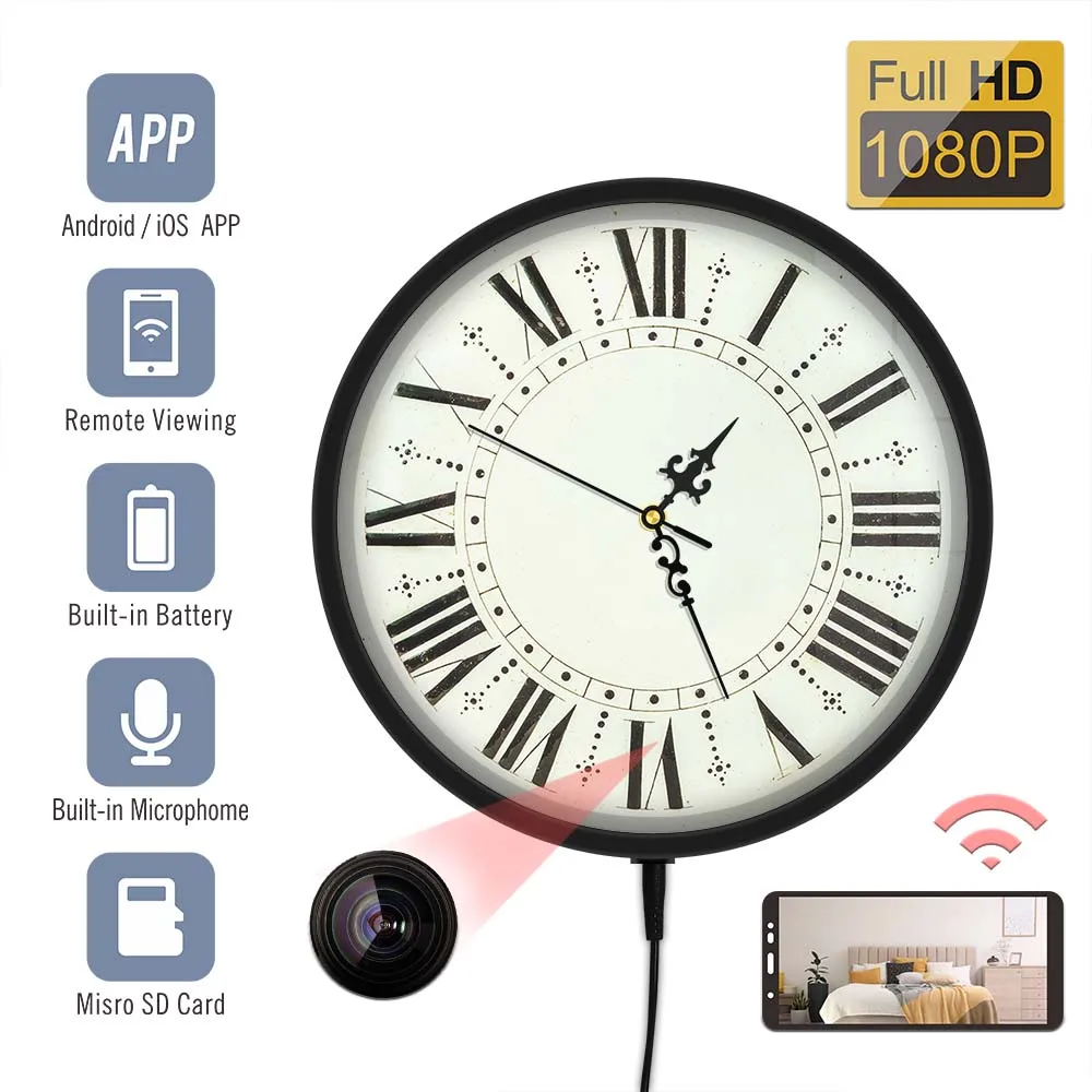 Retro Rustic Round Wall Clock With LED Night Light Neon Sign Metal Camera Clock  