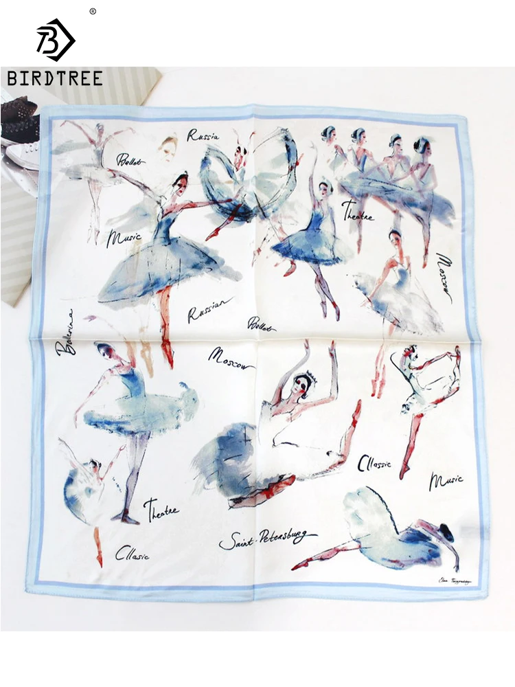 

Birdtree 50% натуральный шелковый квадратный шарф с принтом литературный ретро удобный мягкий теплый подарок для мамы шелковый шарф 2024 весна лето A41409QD