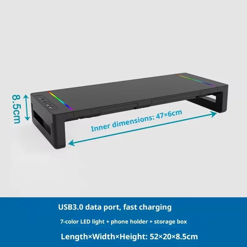 조절 가능한 노트북 스탠드 라이저, USB 3.0 허브, 13가지 모델, 7색 LED, 휴대폰 거치대, 수납 서랍 포함