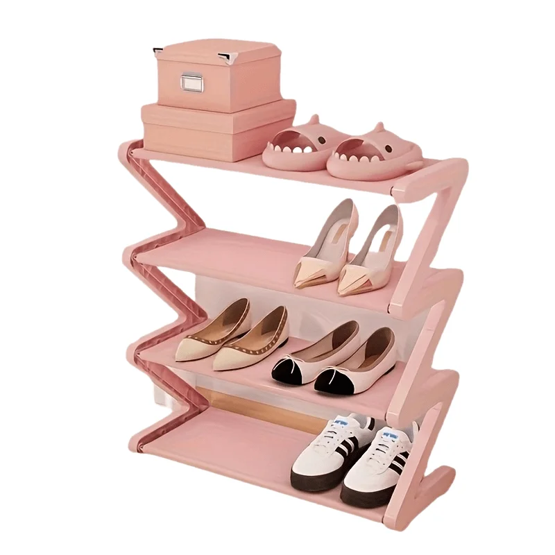 4-Tier Pink Z-Shaped Shoe Rack-Floor-Mounted Storage Rack for Living Room Bedroom & Entryway Shoe Storage Organizer