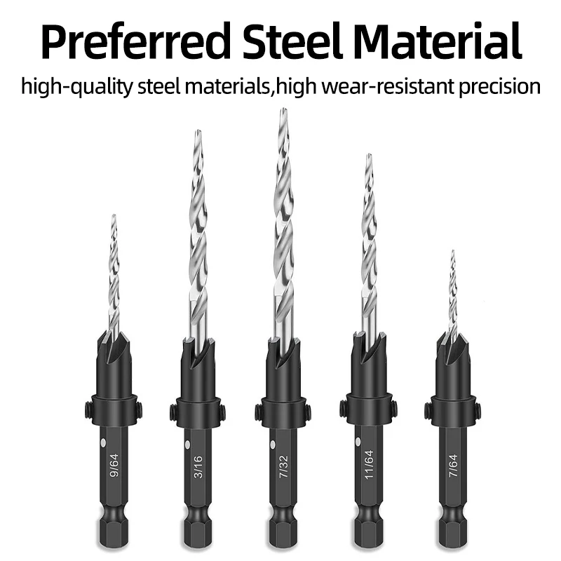 EZARC Wood Countersink Drill Bit Set 4 6 8 10 12 Mm Tapered Drill