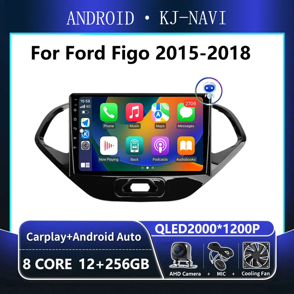 

Автомобильный мультимедийный плеер, стерео-система на Android 14, с GPS, Wi-Fi, 4G, для Ford Figo 2015-2018, типоразмер 2 din