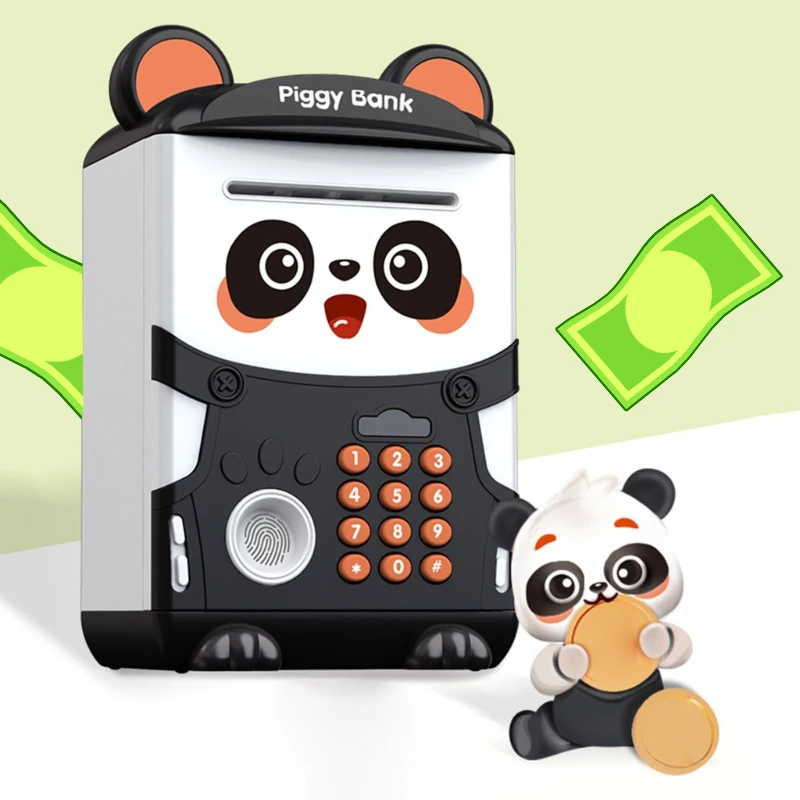 Panda Piggy Bank Fingerprint Password Unlock Automatic Induction Roll Simulation Electronic ATM Toys for Kids Safe Saving Money 2