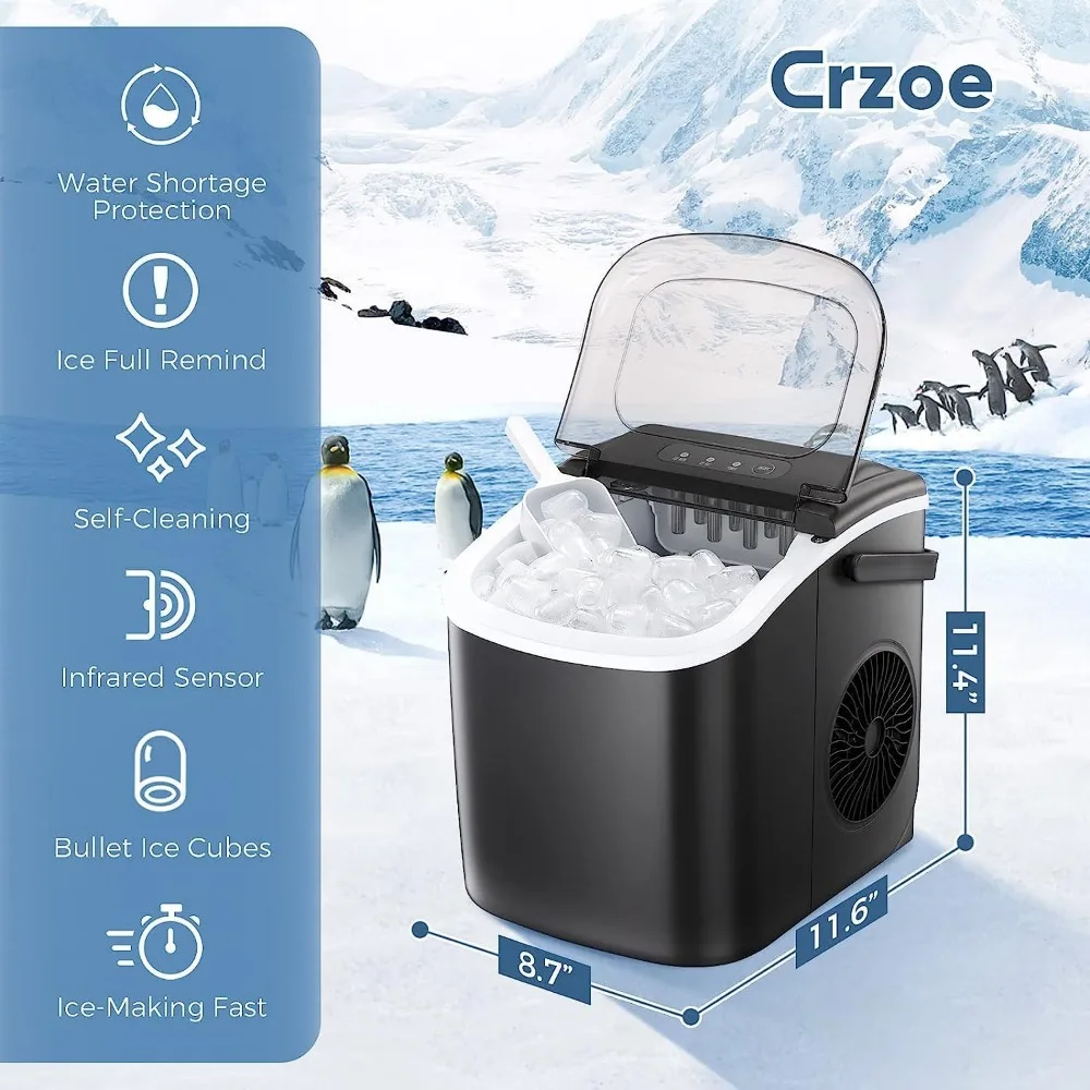 ecozy Portable Ice Maker Countertop, 9 Cubes Ready in 6 Mins, 26 lbs in 24  Hours, Self-Cleaning Ice Maker Machine - AliExpress