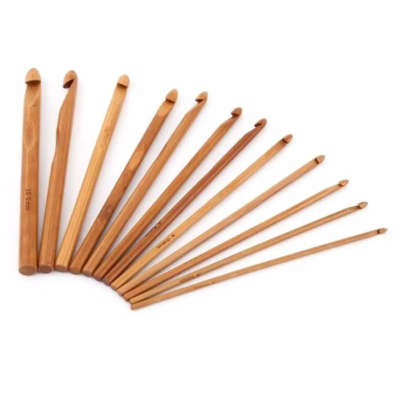 20 Pcs/set Crochet Hook Steel Knitting Needles Knit Bamboo Handle Needles Circular Knitting Needles Bamboo Knitting Needles