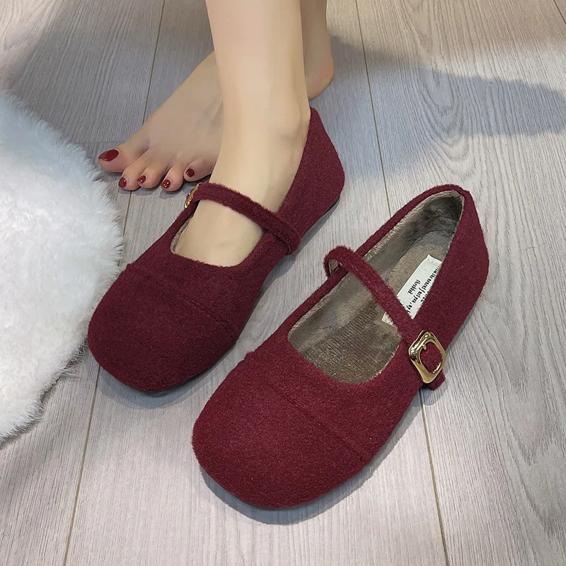 Pelzfutter Damen Flache Schuhe Komfort Runde Zehen Weiche Sohle Schuhe Outdoor Warm Kurze Plüsch Mary Jane Schuhe für Herbst Winter – Detail 31