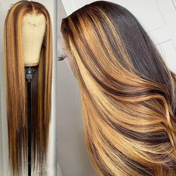 13x4 13x6 HD Highlight Lace Frontal Wigs For Women Honey Blonde Brazilian Glueless Ombre Straight Lace Front Wig Remy Human Hair 1
