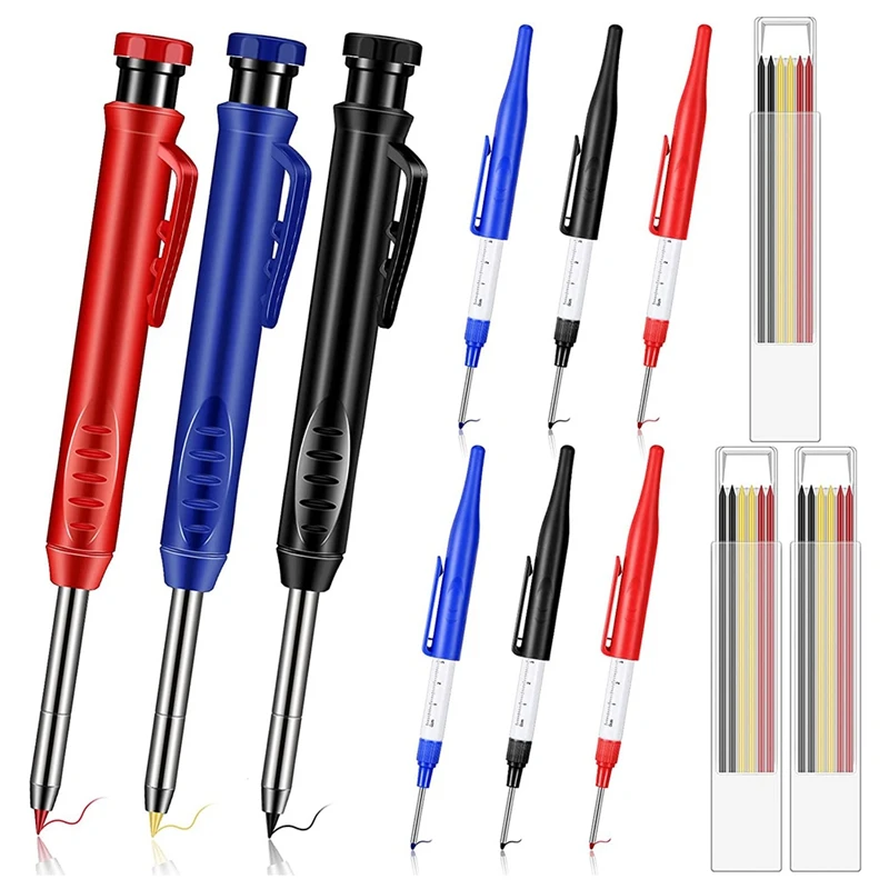 

Лидер продаж, твердый плотничный карандаш, 9 шт., 3 цвета, 18 насадок, механический карандаш с глубоким отверстием и длинным носиком, маркер для набросков