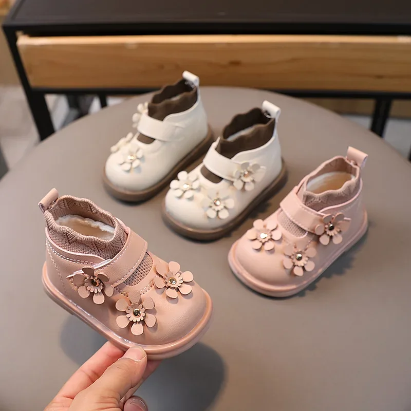 Cold-proof Winter Shoes for Girls tenis bebe Pretty Flowers Baby Girl Outdoor Walking Shoes Fashion Newborn First Shoes G10192 1