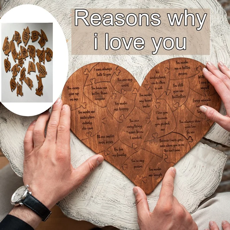 

2PCS Reasons Why I Love You, Heart Puzzle, What I Love About You, Custom Reasons Why I Love Your Anniversary Gift Set