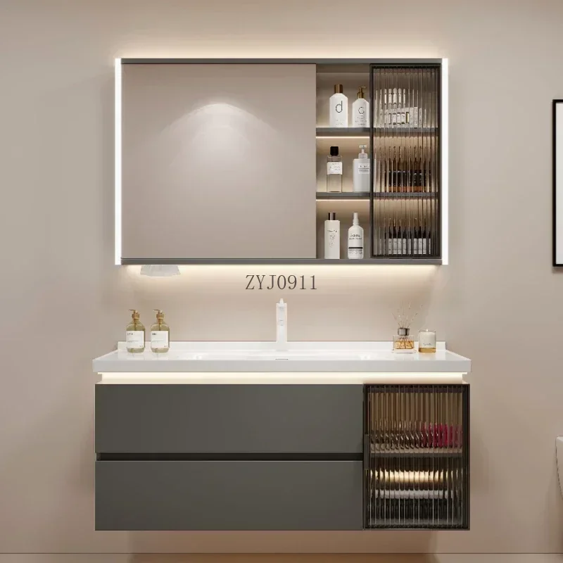 *Cream Style Bathroom Cabinet Combination Modern Minimalist Ceramic Integrated Basin Washbasin Smart Face Set YX50BC