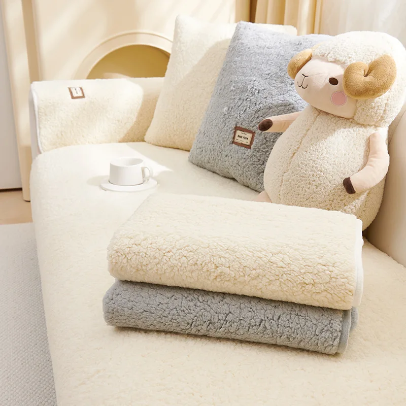 Wool Sofa Cover Cloth Universal Living Room Sofa Towel Plush Non-Slip Thickened Warm Breathable Cushions