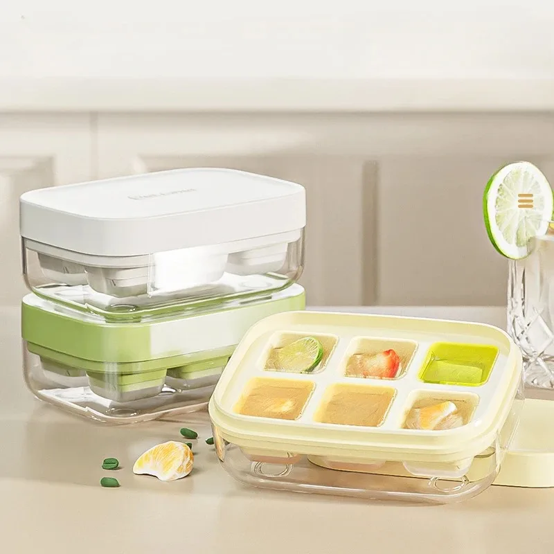 6Grid Silicone Ice Cube Mold Home Refrigerator Ice Box Press with Cover Frozen Ice Cube Magic Tool Food Grade Mini Ice Grid