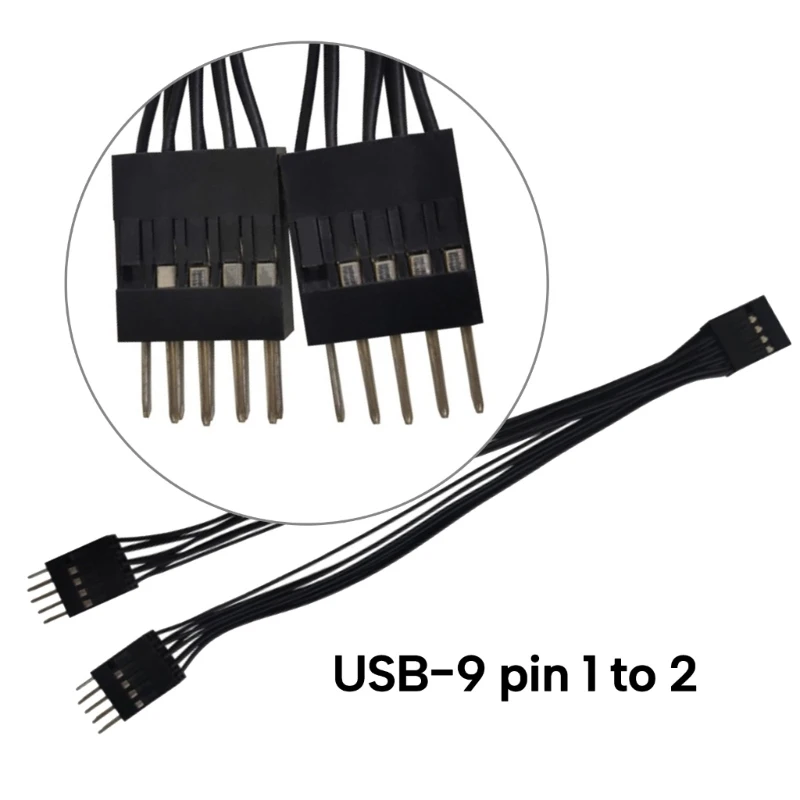 

USB Motherboard Cable USB Header Extension Cable 9Pin 1 Female to 2 Male Y Splitter Adapter Black Shielded Cable