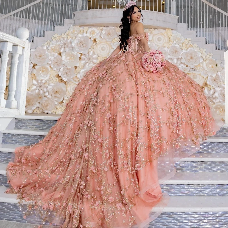 Pink 3D Flowers Quinceanera Dresses Ball Gown Ruffles Sequine Gold Applique Lace | eBay Pink 3D Flowers Quinceanera Dresses Ball Gown Ruffles Sequine Gold Applique Lace | eBay