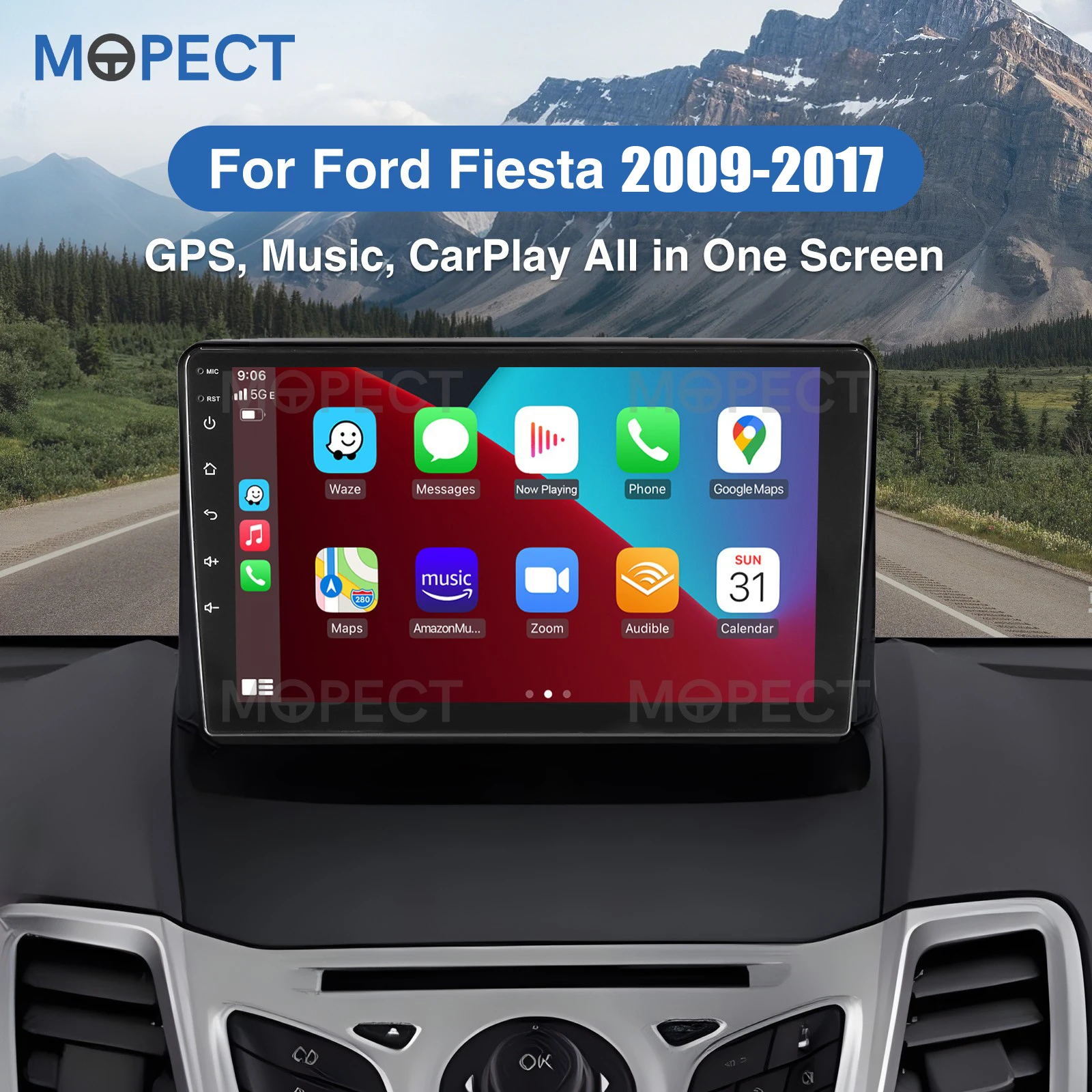 9-Zoll-Autoradio mit GPS, Carplay, 4G+128G für Ford Fiesta Mk6 2009-2017, Android 15, WLAN, Head-Unit, FM/AM-Radio, Touchscreen, Bluetooth, DAB und Kamera – Detail 2