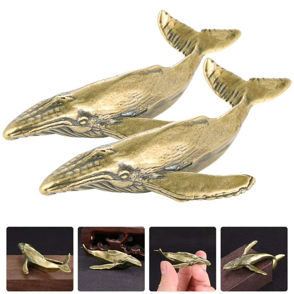 

2pcs Retro Copper Whale Figurine Copper Animal Sculpture Tea Pet Copper Statues