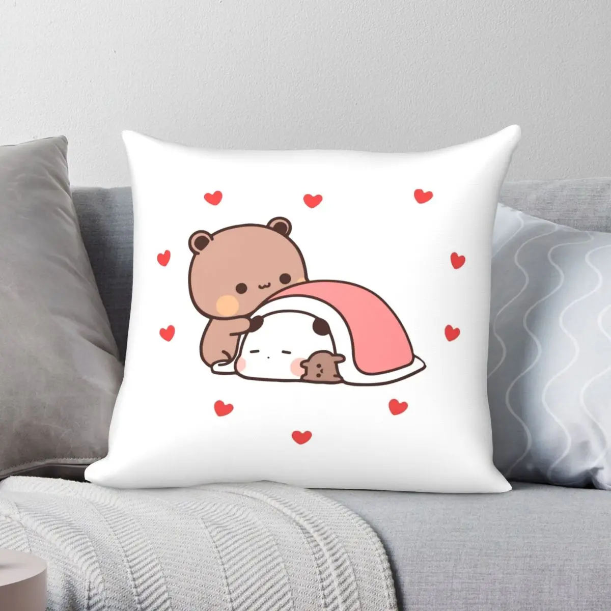 

HUGS LOVE PANDA BEAR Pillowcase Polyester Linen Velvet Printed Zip Decor Pillow Case Sofa Seater Cushion Cover 45x45