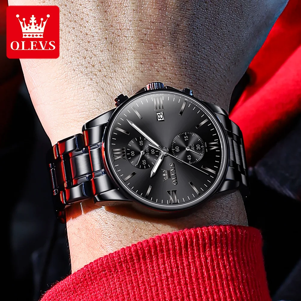 OLEVS Brand New Luxury Chronograph Quartz Watch for Men Stainless Steel Waterproof Luminous Men's Watches Relogio Masculino