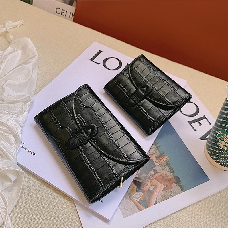 Women's New Classic Alligator Leather Buckle Three-fold Leather Wallet Men Wallets for Womans Coin Purse Luxury Woman Purses Bag