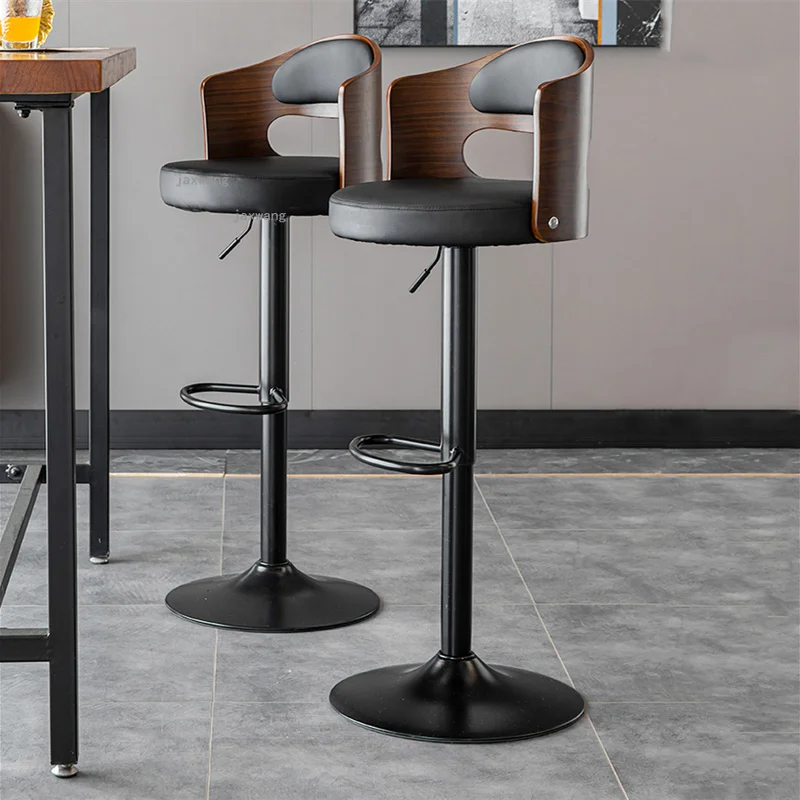 

Solid Wood Restaurant Lifting Bar Stools Wrought Iron Home Hotel High Bar Chairs Modern Minimalist Front Desk Backrest Bar Chair
