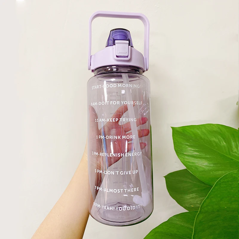 2L Large Capacity Water Bottle With Bounce Cover Time Scale Reminder Frosted Cup With Cute Stickers For Outdoor Sports Fitness restaurant glassware