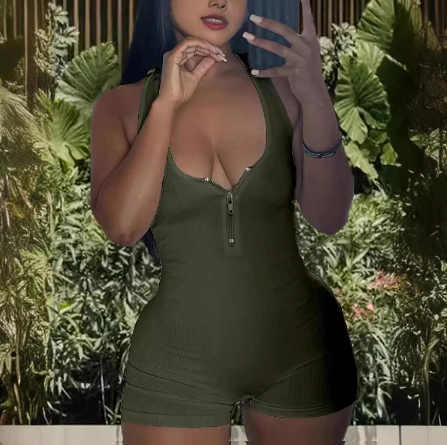 Women's Sexy Summer 2024 New Commuting Slit Jumpsuit Solid Color Pit Zippered High Waisted Simplicity Jumpsuit