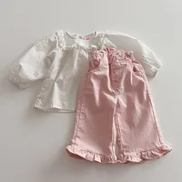 2024 Girls Spring Pants Baby Casual Ruffle Wide Leg Pants Children's Trendy Autumn Trousers Loose Solid High Waist Bell-bottoms 3