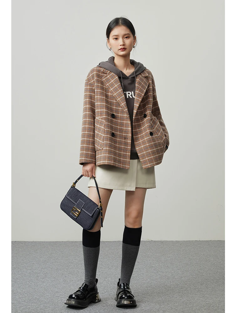 ZIQIAO British Style Plaid Wool Suit Jacket Women Winter Niche