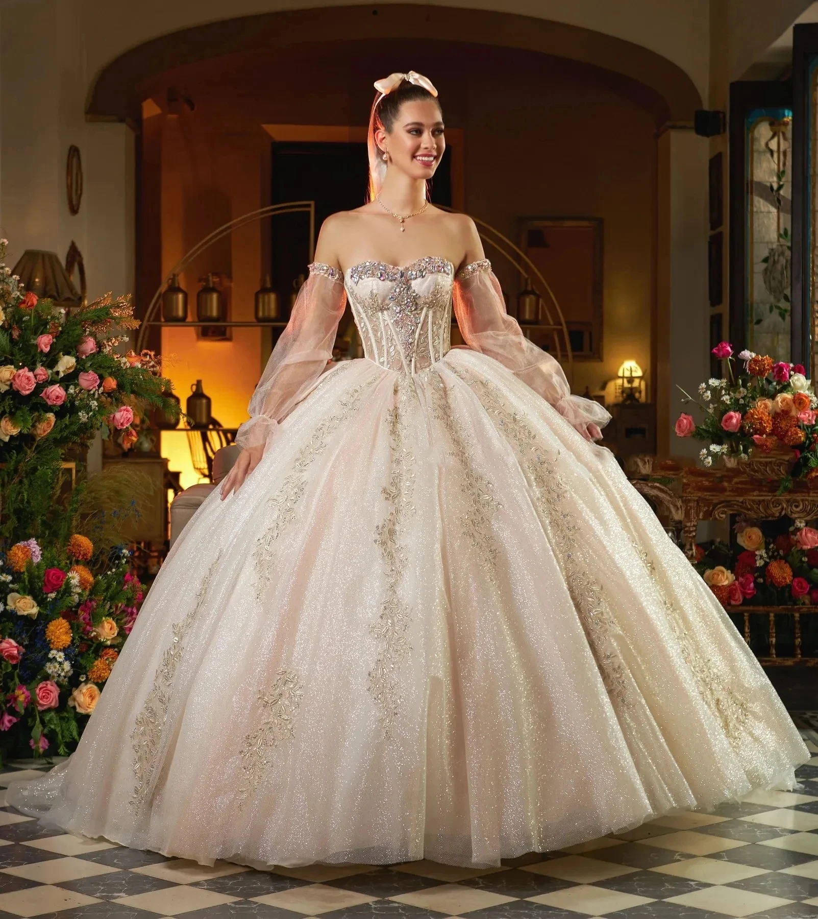 Charro Quinceanera Dresses Ball Gown Sweetheart Tulle Appliques Crystals Mexican Sweet 16 Dresses 15 Anos Customized