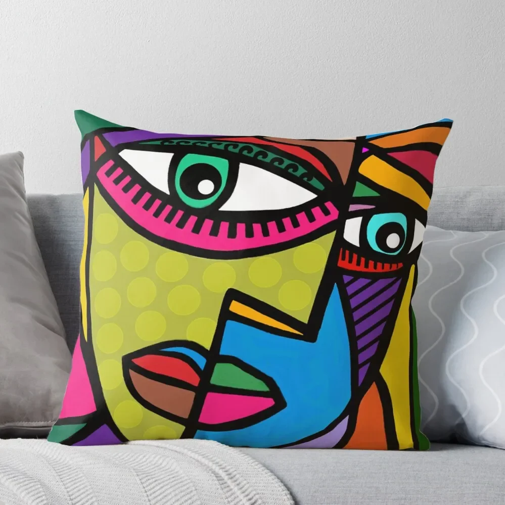 

Funky Abstract Art Face with Dots and Stripes Throw Pillow Pillow Cases Decorative Throw Pillow