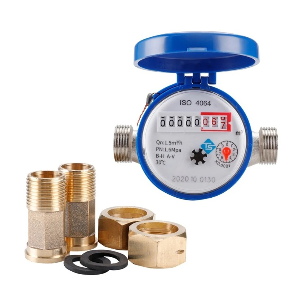 Smart Water Meter Mechanical Rotary Pointer Counter Water Meter Flow Measuring Tools with Copper Fittings Gadget Digital Display water meter