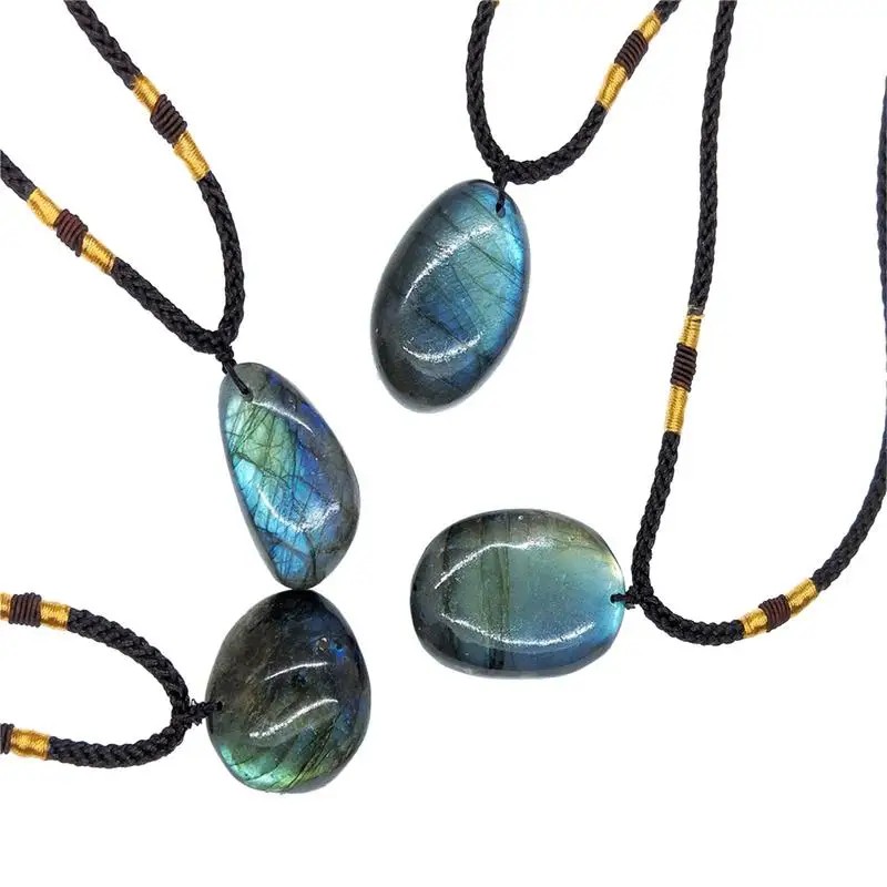 Natural Irregular Labradorite Pendant Necklaces Random Energy Stone Women Menwire Wrapped Pendant Lucky Necklace Moonstone 5