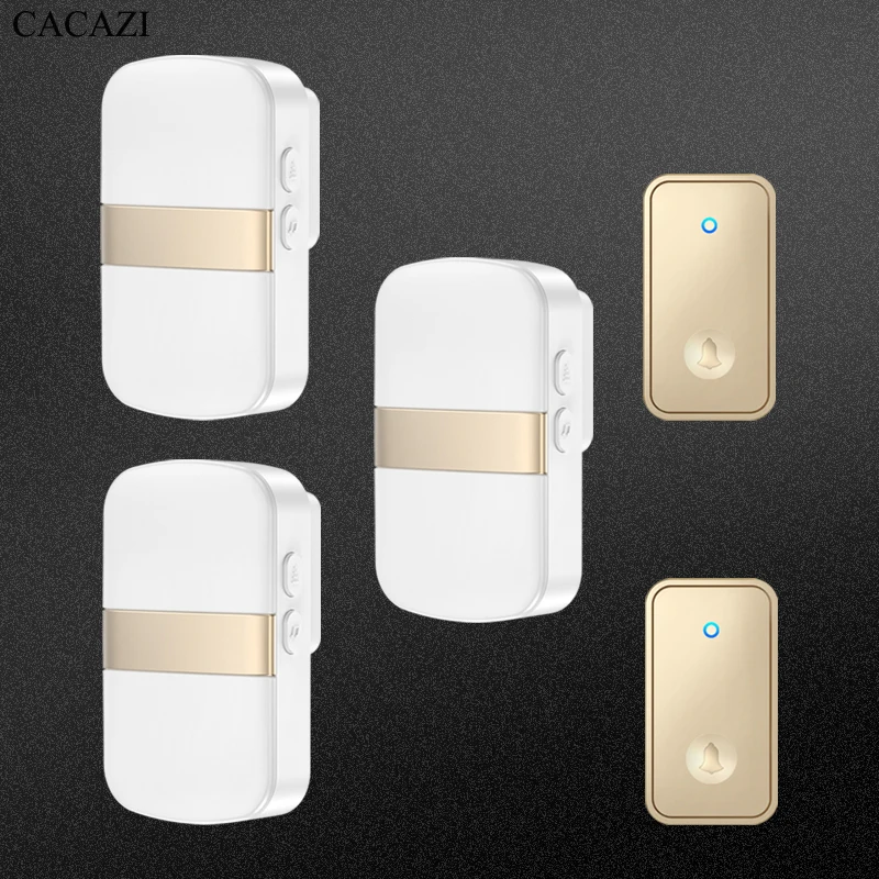 

CACAZI Smart Wireless Doorbell No Battery required Waterproof Door bell Sets Home Outdoor Kinetic Ring Chime Doorbell (Gold)