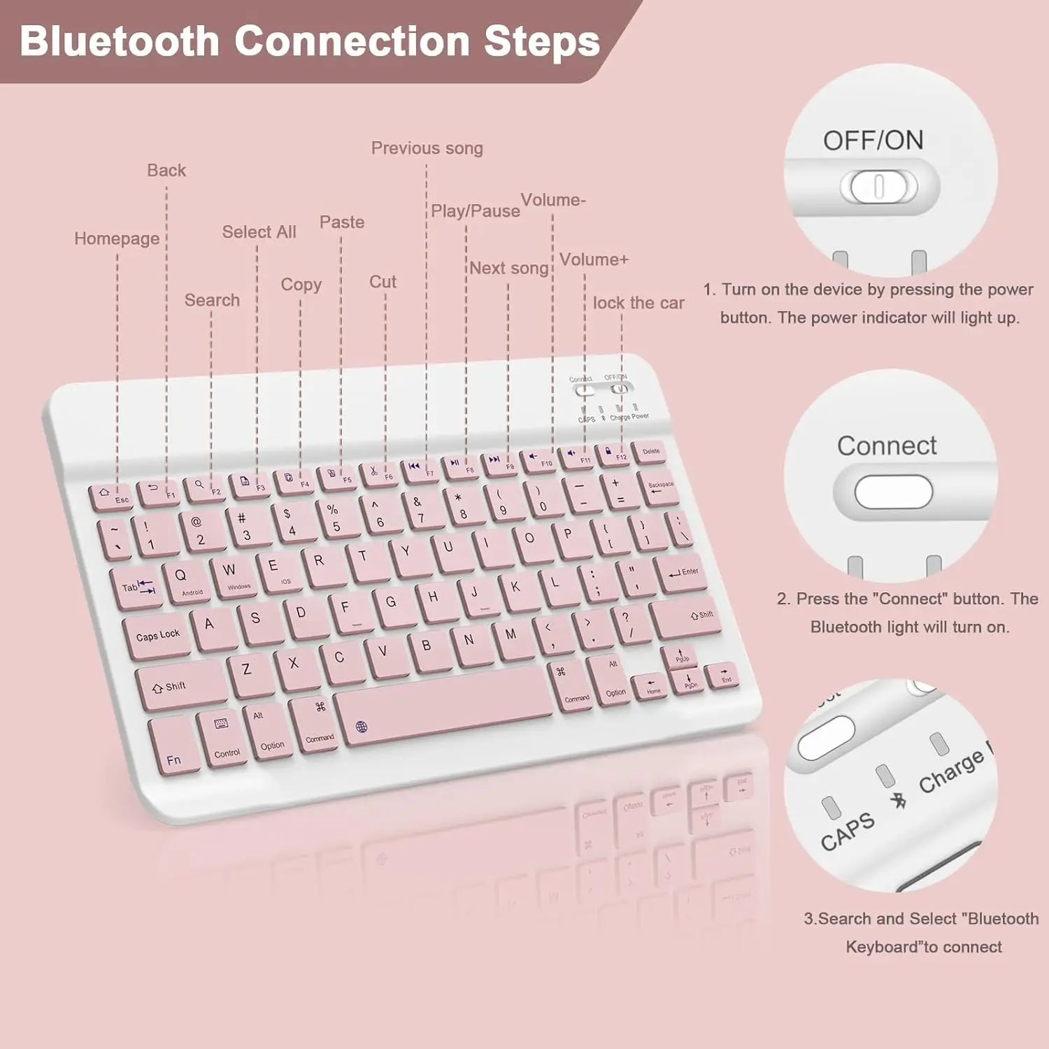 Ultra Thin Wireless Bluetooth Keyboard Rechargeable Universal Portable Mute for iPad Android Samsung Xiaomi Tablets 10inch