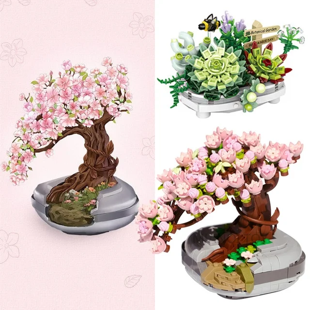 LOZ Eternal Flower Pink Sakura Cherry Tree Pot Plant 3D Model DIY Mini Blocks Bricks Building Toy for Children Gift  Build Moc 2